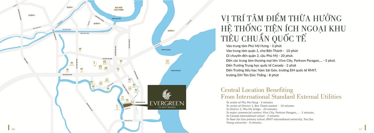 Vị trí tâm điểm thừa hưởng hệ thống tiện ích ngoại khu địa chỉ dự án biệt thự chung cư TNR Evergreen Quận 7 Đường Nguyễn Lương Bằng